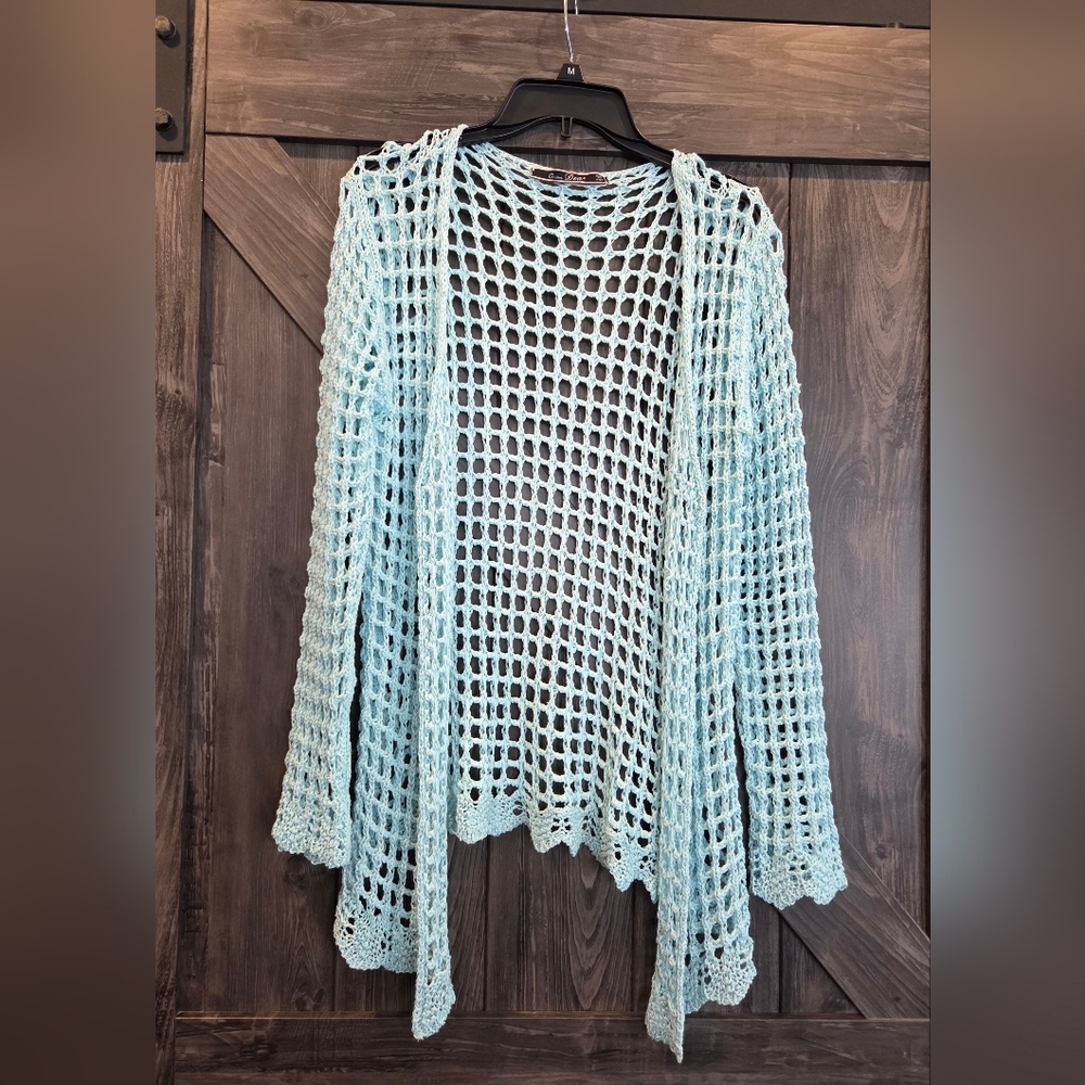 Christina Open-Knit Sky Blue Cardigan